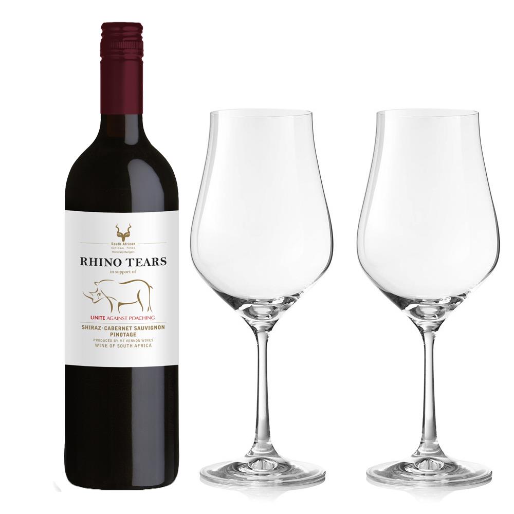 Rhino Tears Red 75cl And Crystal Classic Collection Wine Glasses